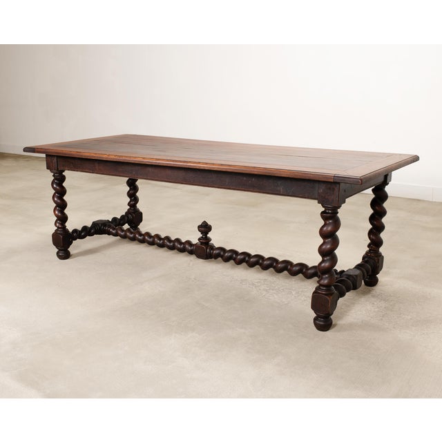 19th Century 19th C. French Louis XVIII Style Oak Barley Twist Dining Table 7 Ft For Sale - Image 5 of 18