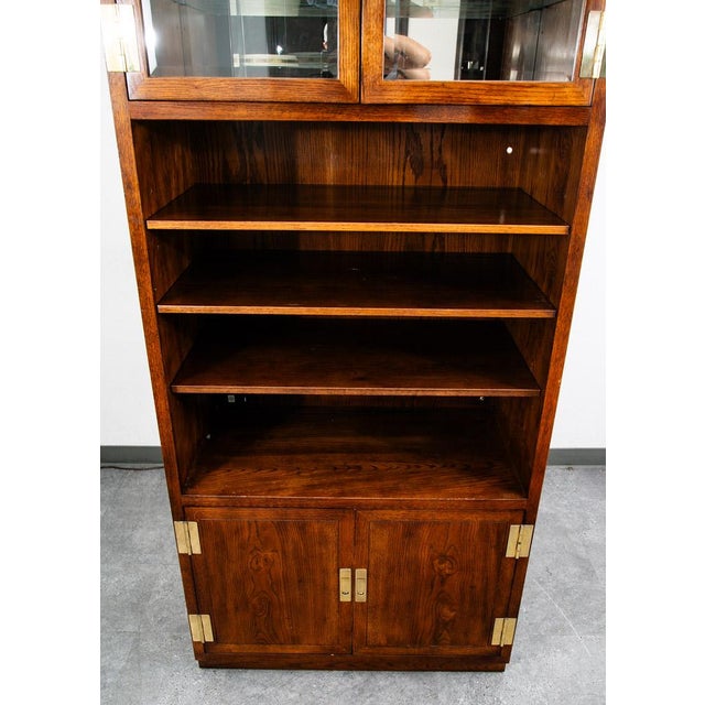 Mid Century Modern Cabinet Compact Display Scene One Henredon Campaign Dark Wood For Sale - Image 9 of 12