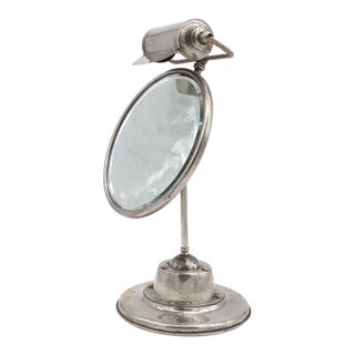 Vintage Nickel Plated Beveled Shaving Mirror With Light For Sale