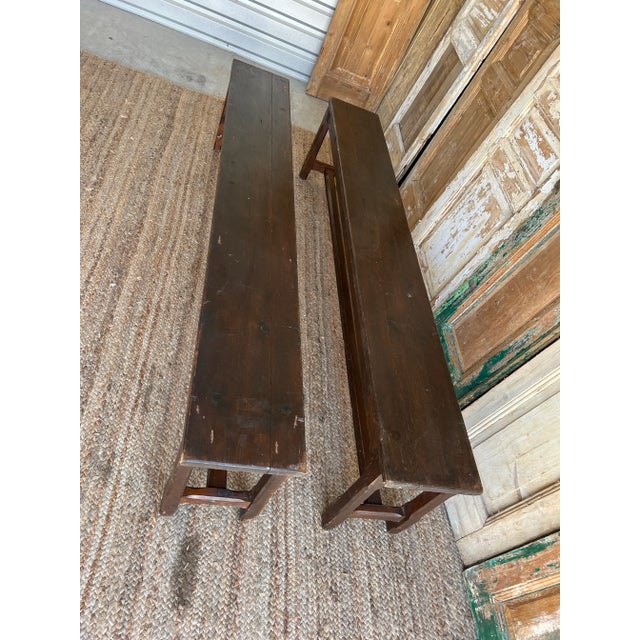 Farmhouse Pair of French Antique Farmhouse Benches - 19th C For Sale - Image 3 of 5