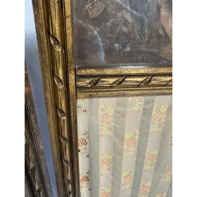 Gold Antique Giltwood 3-Panel Screen | Boucher / Daullé Engravings, Four Seasons | French Rococo Revival Paravent For Sale - Image 8 of 16