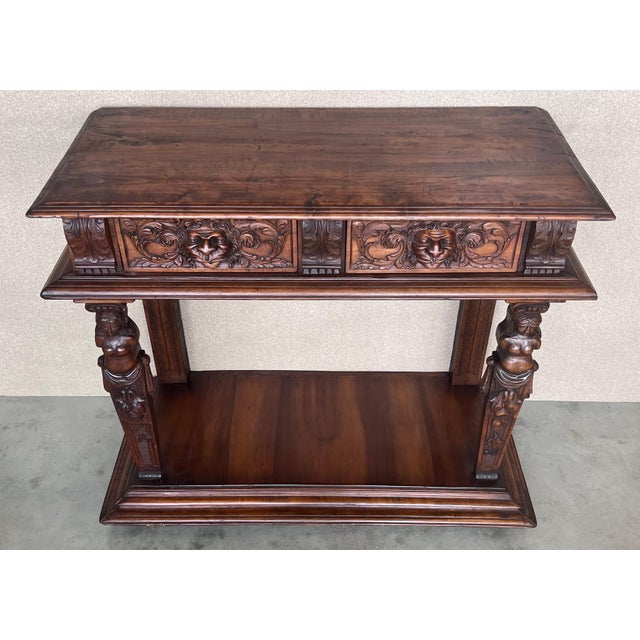 19th Century Console Carved Table Renaissance with Beige Marble Top For Sale - Image 4 of 18