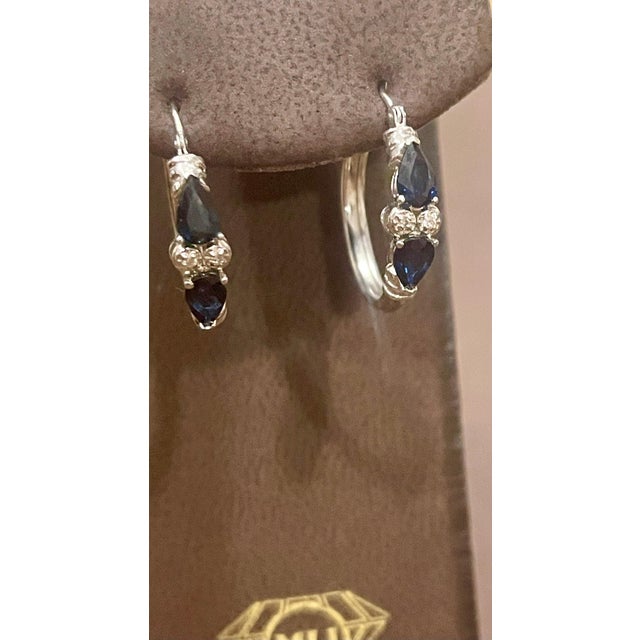 Pear Shape Sapphire and Diamond Hoop Cocktail Earrings in 14 Karat White Gold For Sale - Image 18 of 18