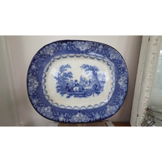 Victorian Antique Doulton Burslem Watteau Flow Blue Platter, Circa 1890 For Sale - Image 3 of 18