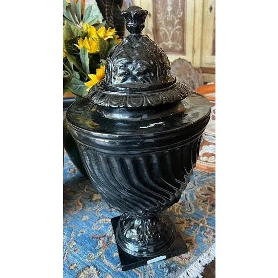 Italian Hand Painted Black Ceramic Urn With Lid For Sale - Image 12 of 13