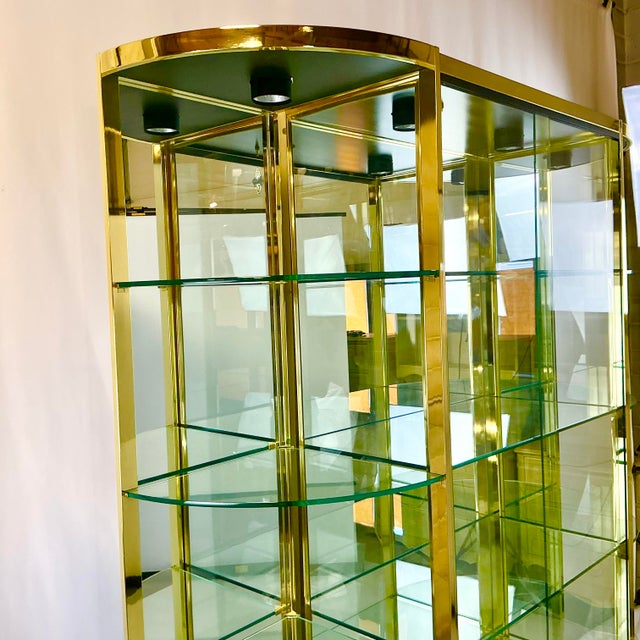 1980s Vintage Hollywood Regency Boho Chic Large Brass & Glass Display Cabinet - 3 Piece Unit. For Sale - Image 15 of 17