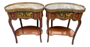 French Marble-Topped Kidney-Shaped Side Tables, Set of 2