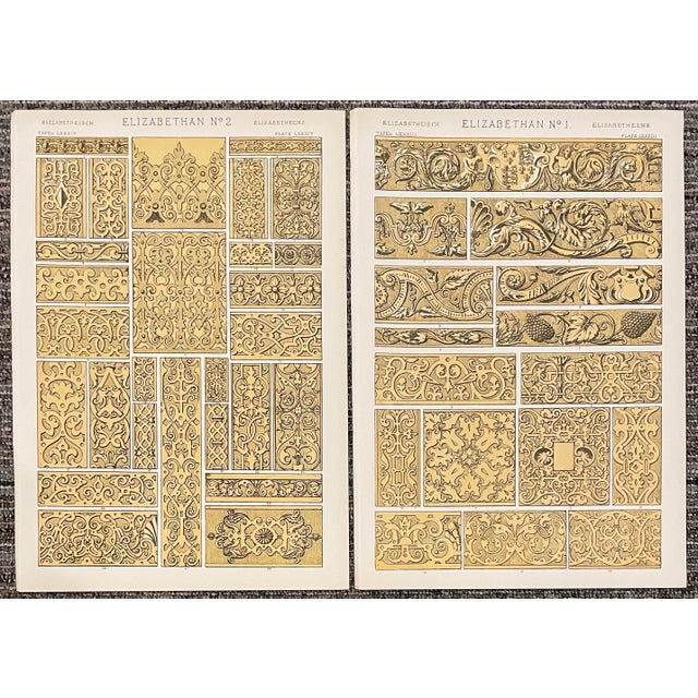 Set of four chromolithograph plates (2 Elizabethan and 2 Renaissance) from a 1910 printing of Owen Jones (1809-1874)...