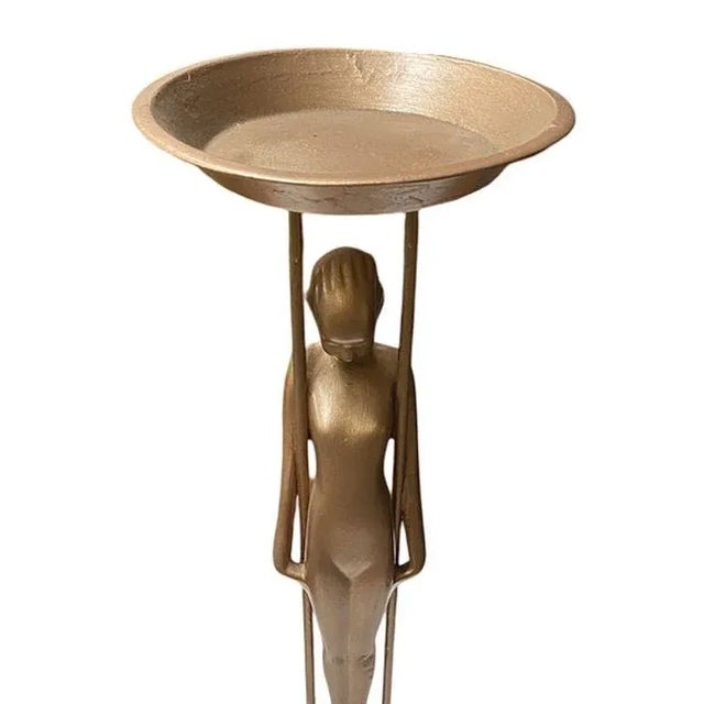 Brass Frankart Style Copper-Tone Nude “Sarcophagus Girl“ Cocktail Smoker Ashtray Stand For Sale - Image 8 of 12