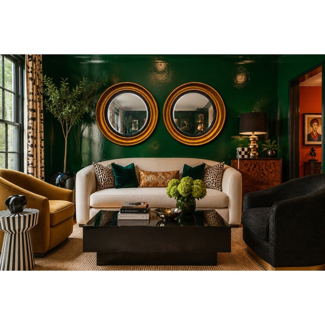 Pair of 44" Friedman Brothers Bullseye Parcel-Gilt Round Wall Mirrors With Ebonized Inner Liners For Sale In Washington DC - Image 6 of 10