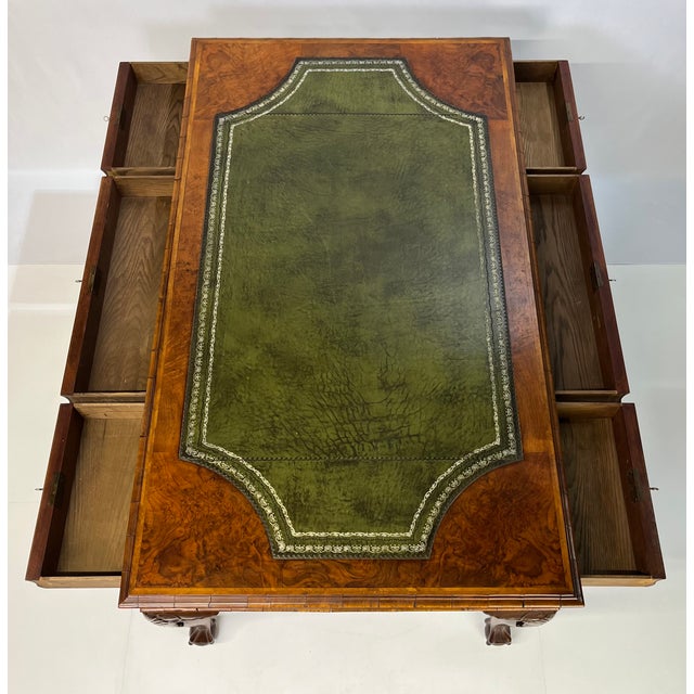 Mid 20th Century Large English Chippendale Style Burl Walnut Partners Desk With Ogee Molded Drawers For Sale - Image 11 of 18