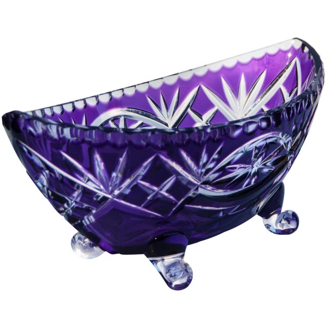 Amethyst Purple Crystal-Cut Footed Bowl For Sale - Image 4 of 8