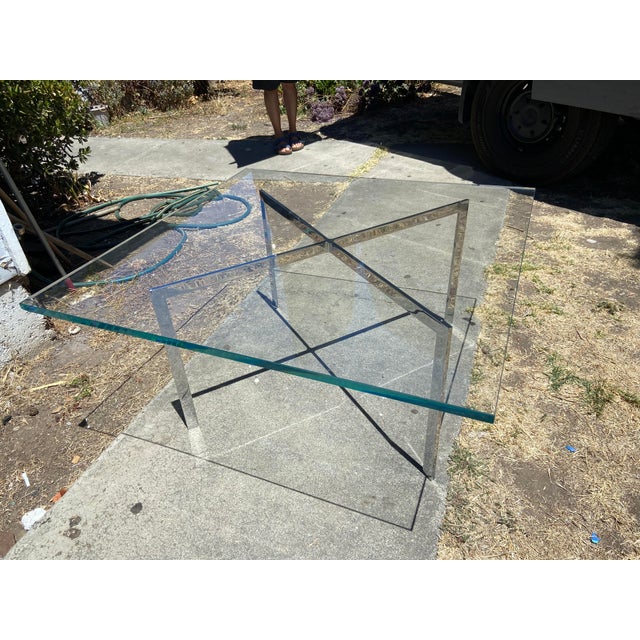 Metal Modern Barcelona Stainless Coffee Table by Mies Van Der Rohe for Knoll Chipped ! For Sale - Image 7 of 18