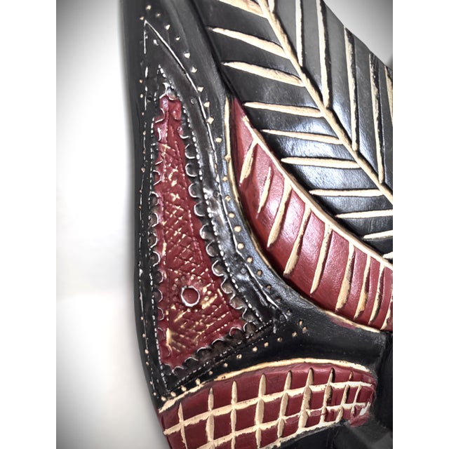 Black Ghanaian Hand-Carved African Ceremonial Wall Mask For Sale - Image 8 of 10