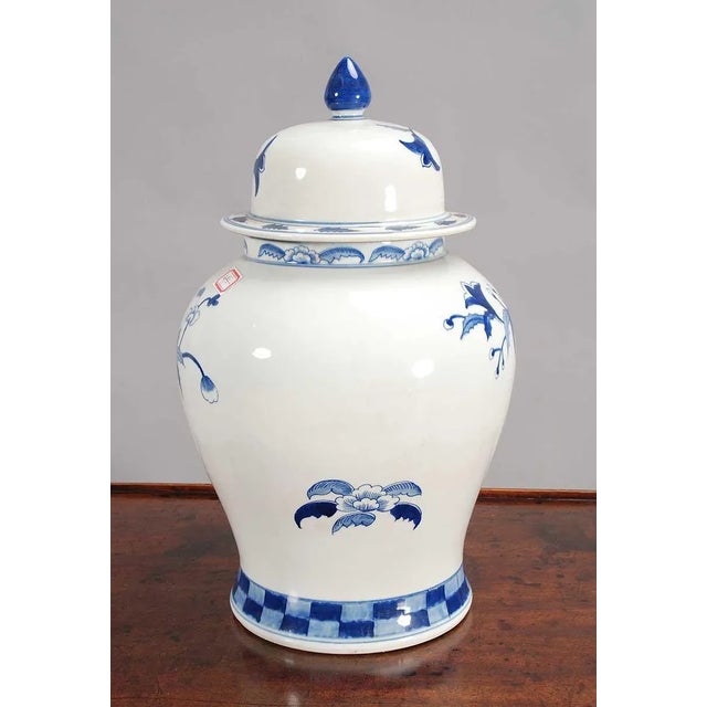 Chinese Blue and White Floral Lidded Temple Jars - a Pair For Sale - Image 3 of 4