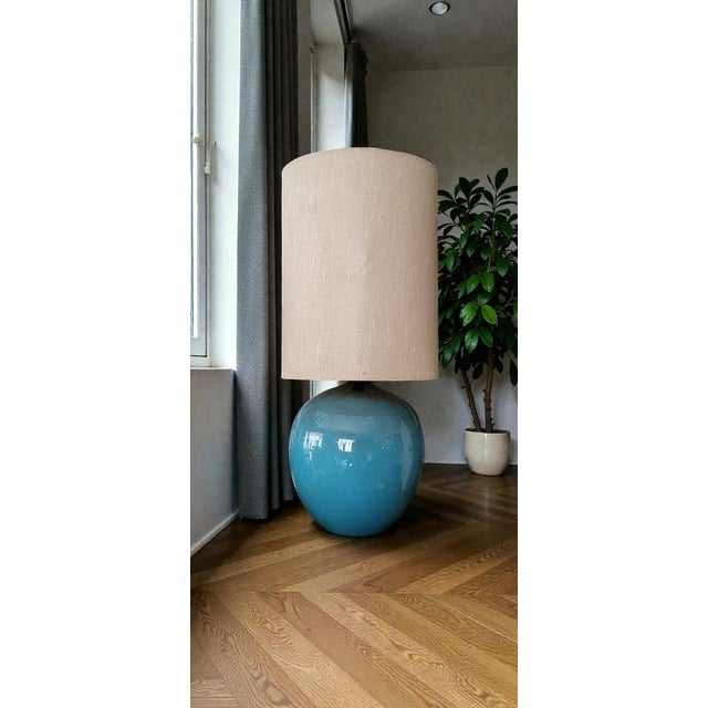 Vallauris ceramic lamp, Marius Musarra (1910-1991) Turquoise blue tones / Original shade in good condition with some very...