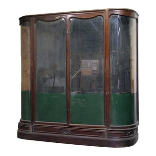 Grand English Walnut Curved Display Showcase For Sale