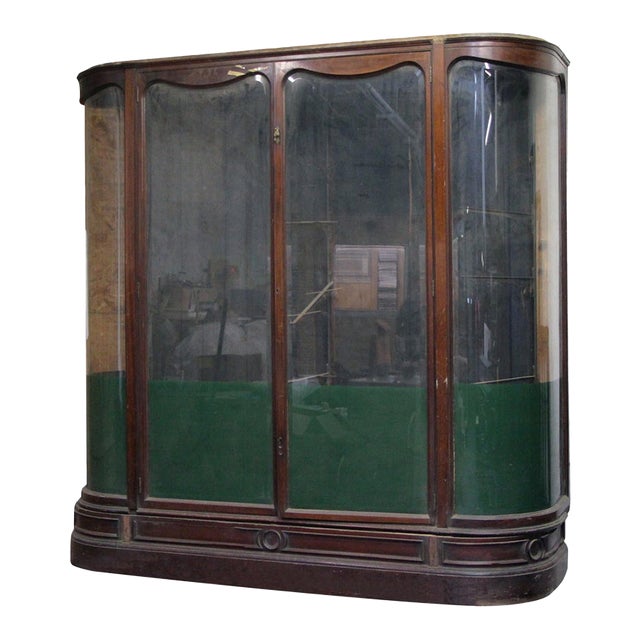 Grand English Walnut Curved Display Showcase For Sale