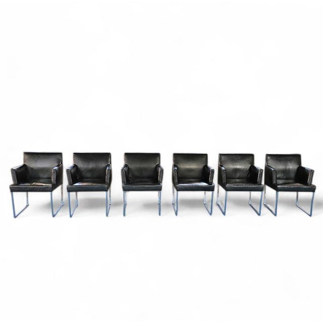 S58 Solo Chairs in Black Leather by Antonio Citterio for B&B Italia, Set of 6 For Sale - Image 6 of 17