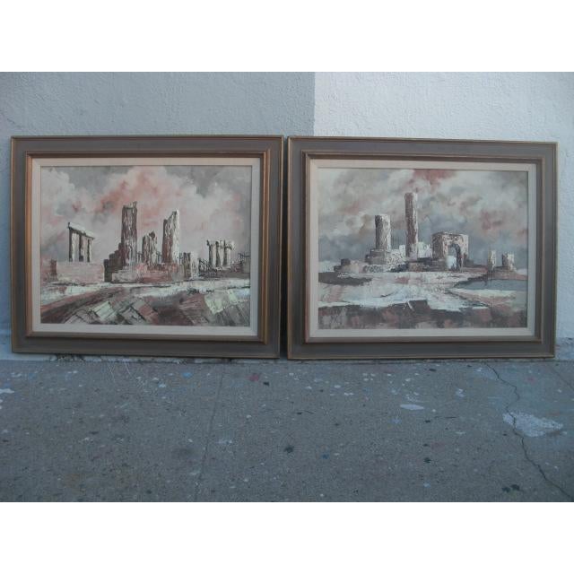 Dove Gray Mid Century Modern Surrealist Architectural Landscape I For Sale - Image 8 of 8