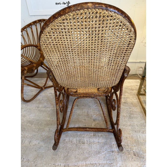 Rattan and Double Caned Rocking Chair For Sale - Image 10 of 12