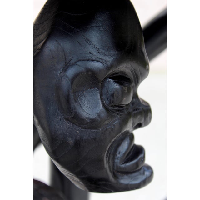 Vintage African Figural Side Table – Hand-Carved Sculptural Pedestal, Tribal Art Accent Table, Dark Hardwood For Sale - Image 9 of 14