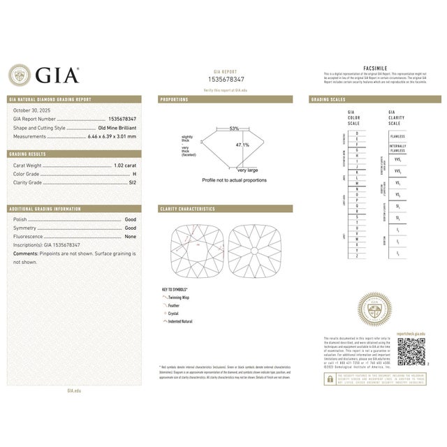Platinum Mid Century Gia 1.02 Carat Old Mine Cut Diamond Platinum Engagement Ring, Size 6 For Sale - Image 8 of 8