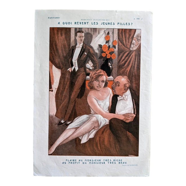 Original 1924 Fantasio Magazine Illustration by Lorenzi – French Art Deco Print – "À Quoi Rêvent Les Jeunes Filles?" For Sale
