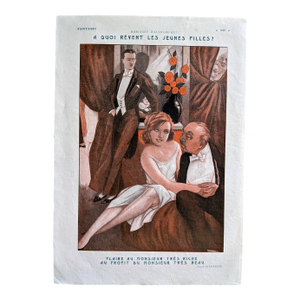 Original 1924 Fantasio Magazine Illustration by Lorenzi – French Art Deco Print – "À Quoi Rêvent Les Jeunes Filles?"
