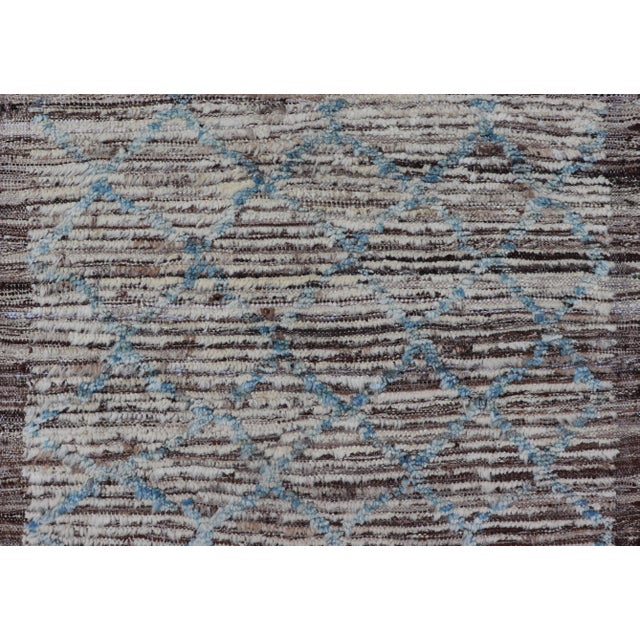 Modern Runner in All-Over Design in Cream, Sky Blue Color on a Brown Background For Sale - Image 13 of 13