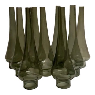 1960s Vintage Smoked Glass Slender Hurricane Shades, Set of 9 For Sale