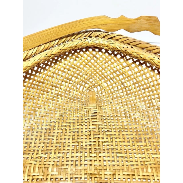 Vintage American Handmade Woven Rattan Wicker Gathering Handled Basket For Sale - Image 9 of 11
