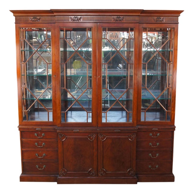 Millender English Georgian Robert Adam Flame Mahogany Breakfront Display Cabinet For Sale