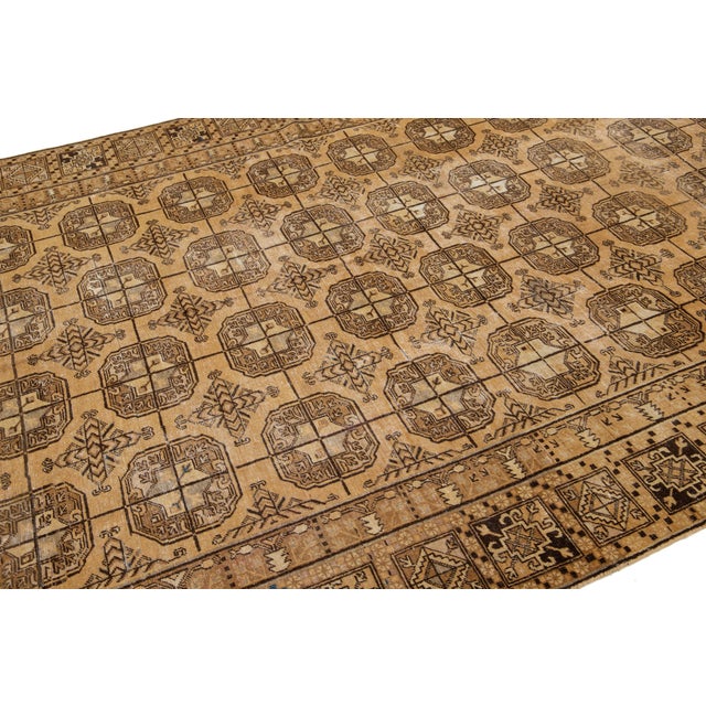 Tan 1900s Antique Khotan Wool Rug Handmade in Tan Color With Geometric Pattern For Sale - Image 8 of 10