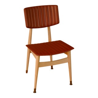 1950s Thonet - Vintage Mid-Century Modern Vinyl and Wood Side Chair For Sale
