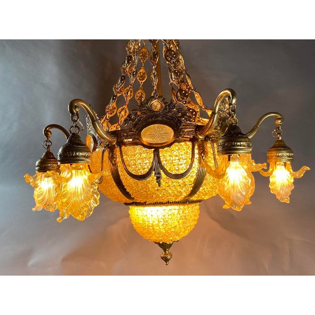 Bronze 1970 French Louis XVI Bronze Gold Crystal Chandelier For Sale - Image 8 of 18