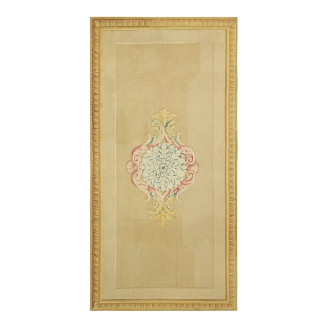 Antique Aubusson Runner Rug in Gold With Floral Medallion | Rug & Kilim For Sale