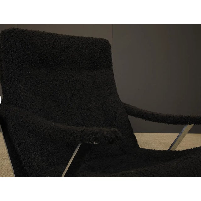 Vintage Mid-Century Milo Baughman Style Chrome Lounge Chair With Black Bouclé, 1970s For Sale - Image 11 of 18