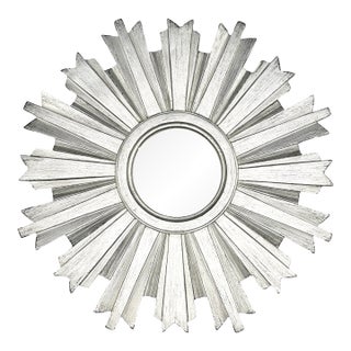 Silver Wooden Sunburst Mirror For Sale
