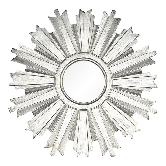 Silver Wooden Sunburst Mirror For Sale