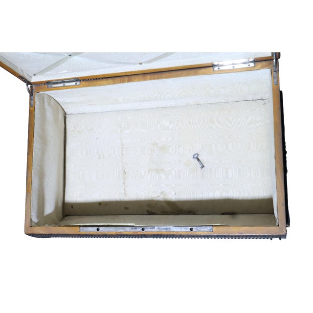 Wood Antique Raised Sewing Box With Burl Walnut Shell Studded With Small Metal Beads For Sale - Image 7 of 11