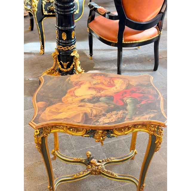 Gold Vintage Romeo & Juliet Painted Cherub Table Green For Sale - Image 8 of 10