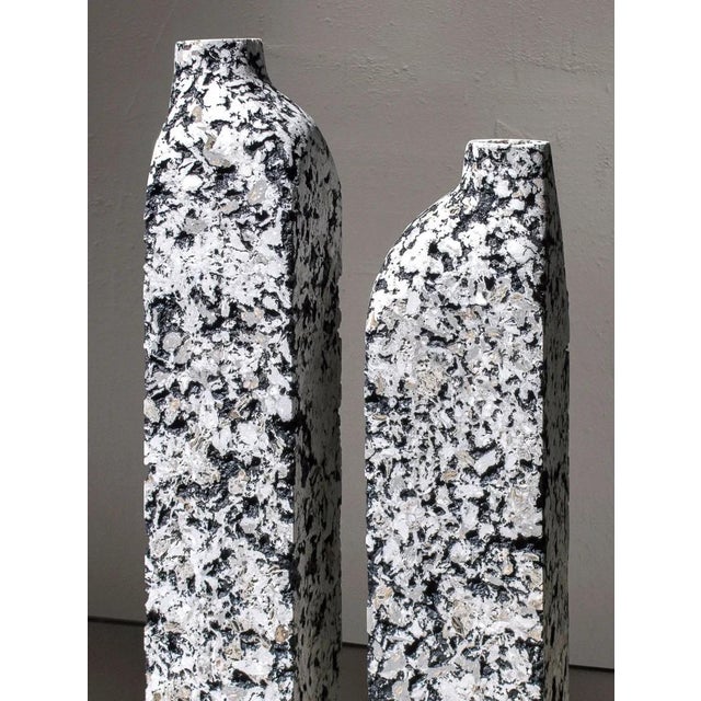 Bio Concrete BLOCK Stone Vase Set in White by Donatas Žukauskas A pair of sculptural stone vases in white — rectangular in...
