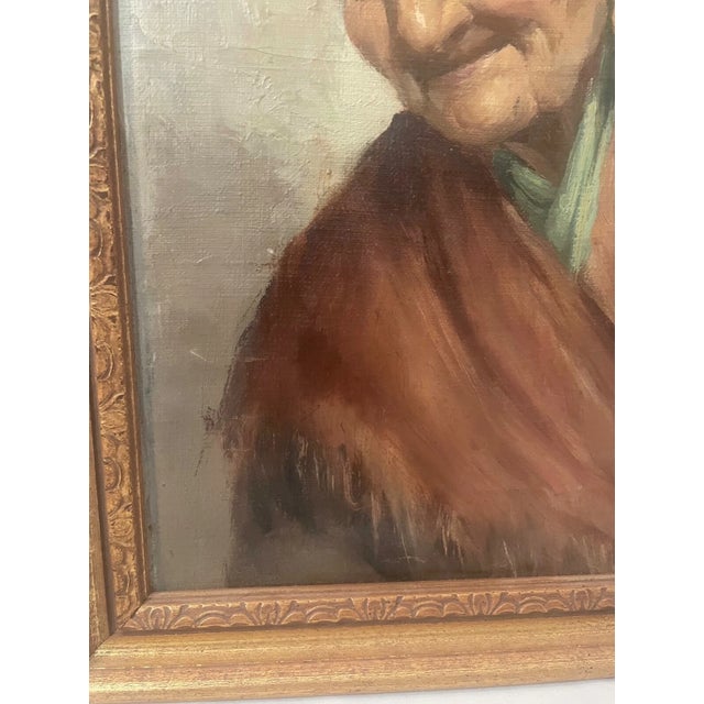 Paint Vintage Original Oil Painting Realism Elder Lady Woman Portrait on Board Framed For Sale - Image 7 of 10