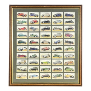 Framed Vintage English Player’s Cigarettes “Motor Cars” Card Collection For Sale