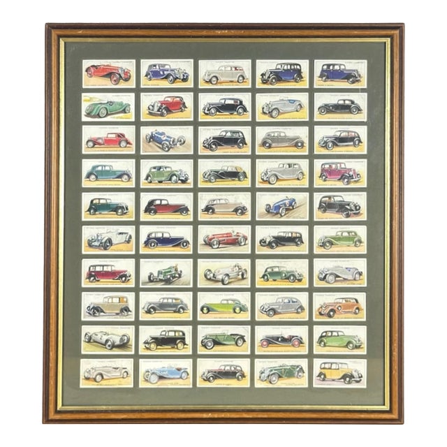Framed Vintage English Player’s Cigarettes “Motor Cars” Card Collection For Sale