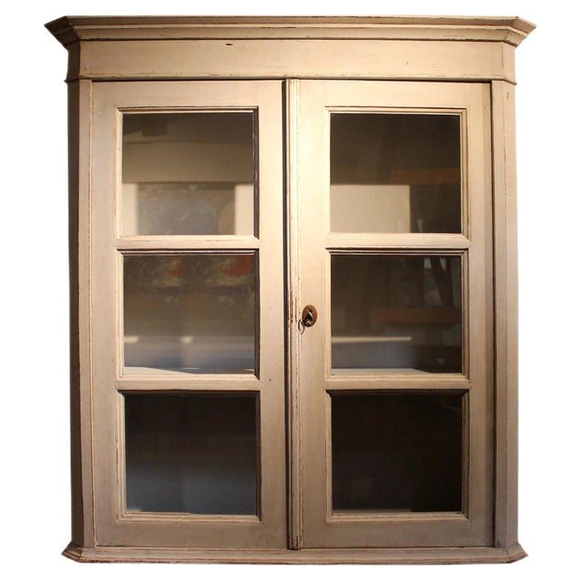 Gustavian Style Grey Painted Hanging Glass Cabinet, 1820s For Sale