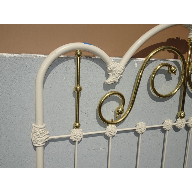 Vintage Elliott's Design Mid Century Iron White Gold Queen Bed Frame Headboard For Sale - Image 13 of 14