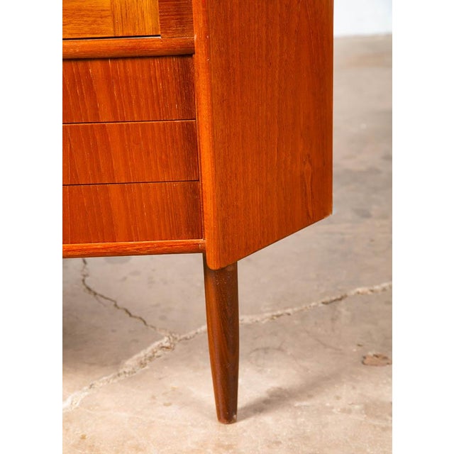 Wood Mid Century Danish Modern Corner Cabinet Teak Wood Bar Denmark Drawers Glass MCM For Sale - Image 7 of 11