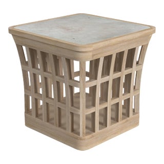 Monhegan Outdoor Teak & Marble End Table, Light Brown For Sale